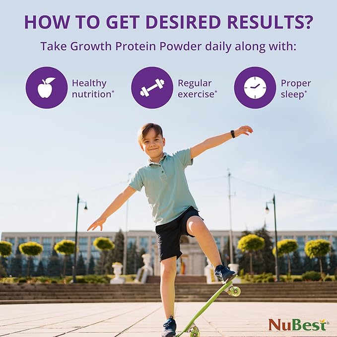 NuBest Tall Protein Powder for Kids & Teens - Vegan Vanilla Protein Powder Shake with Organic Red Algae Calcium, Probiotics, Omega 3-6-9, Vitamin D3 + K2 & Magnesium from Marine Algae - Pack 3