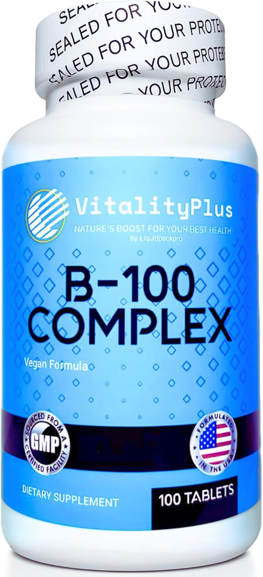 Super B-100 Complex – All B Vitamins Including B12, B1, B2, B3, B5, B6, B7, B9, Folate – High Potency B-Vitamins with Choline, Inositol & PABA – Energy & Metabolism Support – 100 Tablets