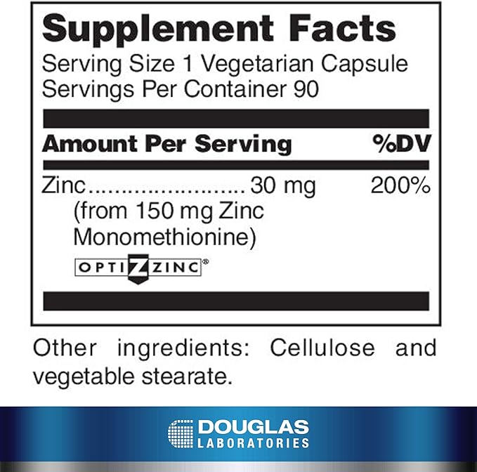 Douglas Laboratories Opti Zinc 30 mg. | Zinc Monomethionine Supports Immune Function and Healthy Skin | 90 Capsules