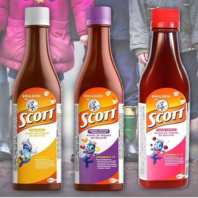 YAHVE - Emulsion de Scott Aceite de hígado de bacalao sabor tradicional Pack de 2 de 6.1 fl oz - 180 ml - Suplemento dietético para niños con vitamina A y Calcio.
