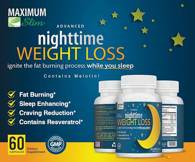 Maximum Slim Advanced Nighttime (Fat Burning) Weight Loss with African Mango, Green Tea, Resveratrol, and Maqui Berry,Will Help You Lose Weight While Sleeping and Maintain Sleep, 60 Count