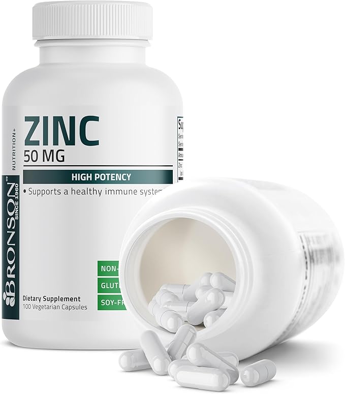 Bronson Zinc 50mg Complex High Potency Immune Support Supplement & Antioxidant and Skin Health - Non GMO, 100 Vegetarian Capsules