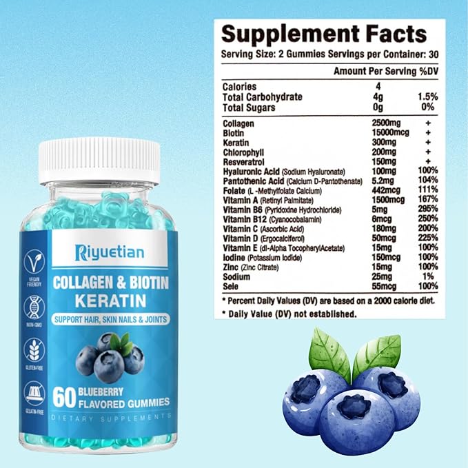 Biotin Gummies with Collagen for Adults Women & Men - Hair Skin Nails Gummies with biotinis - Vitamins Gummies for Woman - 120 Gummies Hair Vitamins - Vegan, Non-GMO - biotin 15000mcg