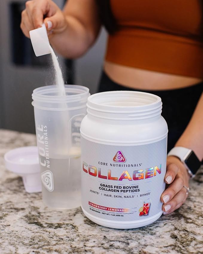 Core Nutritionals Collagen, Grass Fed Bovine Collagen Peptides, Supports Joints, Hair, Skin and Nails, 35 Servings (Peach Mango, 1 lb)