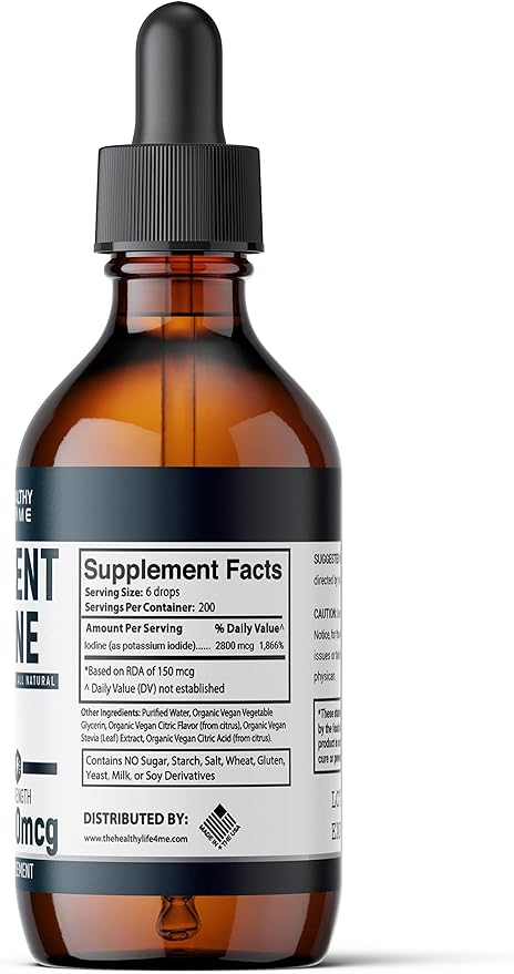 Nascent Iodine Organic | 2800mcg | Potassium Iodide | Iodine Supplement | Iodine Drops | Vegan | Clear Color | Large 2oz
