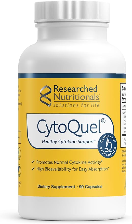 Researched Nutritionals CytoQuel with N-Acetyl Cysteine, Herbal Supplements & Turmeric Extract - Promote Healthy Cytokine Function for Immune Support, Sleep & Physical Comfort (90 Capsules)
