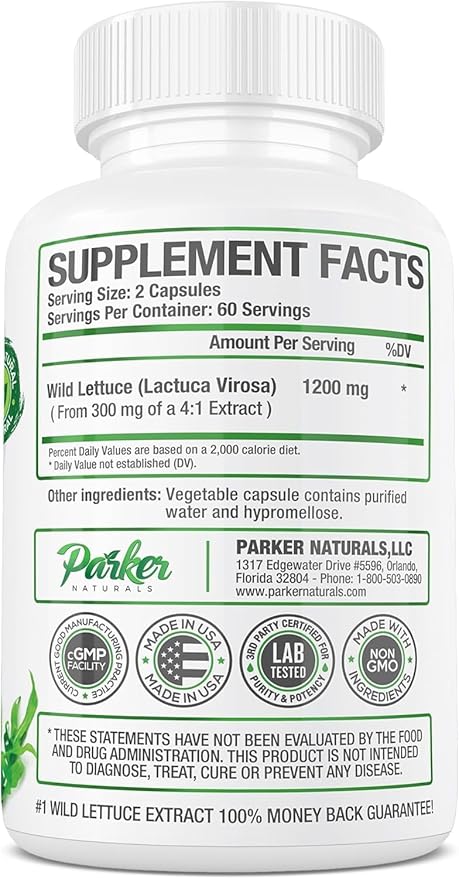 Wild Lettuce Extract – Herbal Sleep Supplement 1200mg, 4:1 Concentrated, Vegan Capsules, Soothes Discomfort, 60 Servings, 120 Count