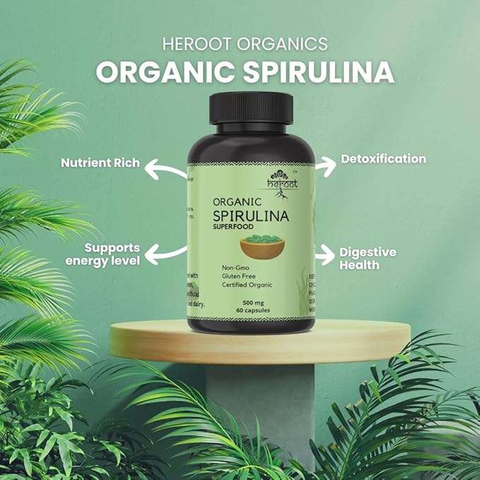 Organic Spirulina Protein Powder Capsules - Vitamins & Minerals for Energy - Vegetarian, Gluten Free 100% Pure Superfood for Optimal Health (20 Capsules)