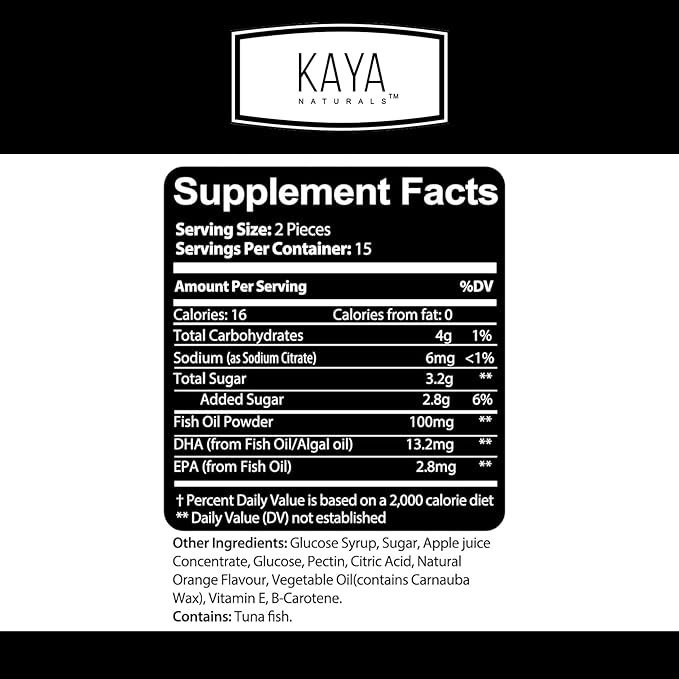 Kaya Naturals Omega 3 Fish Oil Gummies -Fish Oil Supplement with EPA & DHA Fatty Acids - Helps Support Brain, Eye, Heart Health & Immune Support - Non-GMO - 30 Count