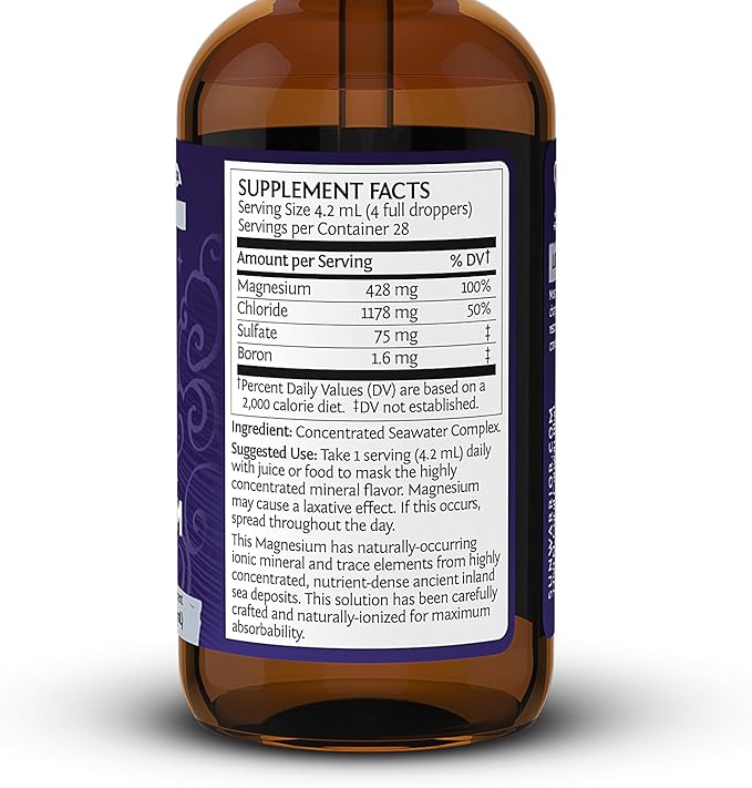 Sunwarrior Magnesium Mineral Supplement Natural Ionic Liquid Drink Additive | Features Trace Minerals to Support Brain Heart & Muscle (4 FL Oz) 28 Servings