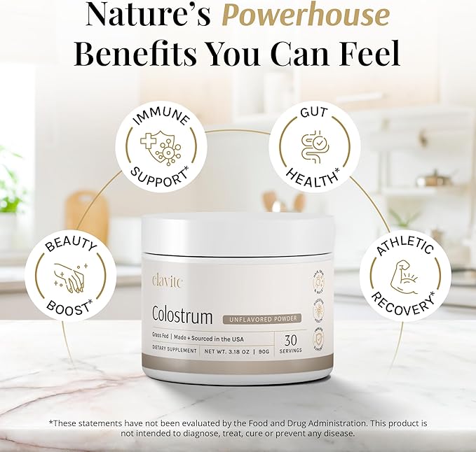 Bovine Colostrum Powder (Unflavored) Grass Fed Colostrum Supplement for Gut Health, Immune Support Healthy Hair, Skin & Nails - 30 Servings