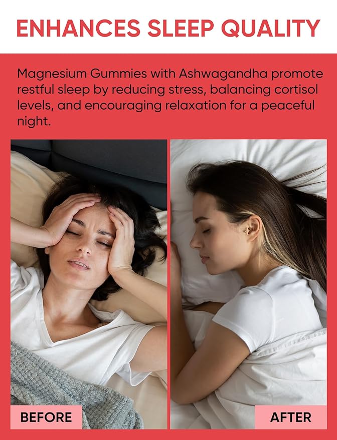 Venture Pal 60 Day Supply Magnesium Glycinate Gummies with Ashwagandha for Adults and Kids, L-Theanine, CoQ10, Sugar Free Magnesium Supplement 400mg for Calm Mood & Sleep, Gluten-Free & Vegan