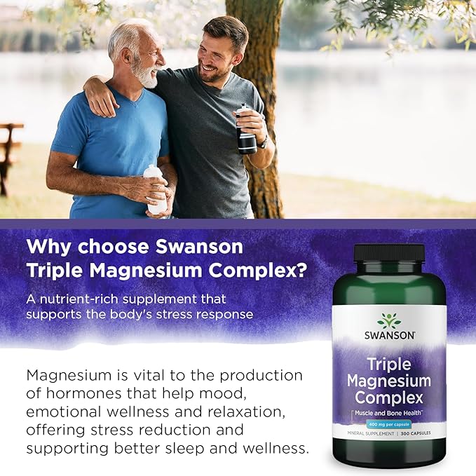 Swanson Triple Magnesium Complex - Mineral Supplement - Natural Support - Featuring Citrate, Oxide & Aspartate - (300 Capsules, 400mg Each)