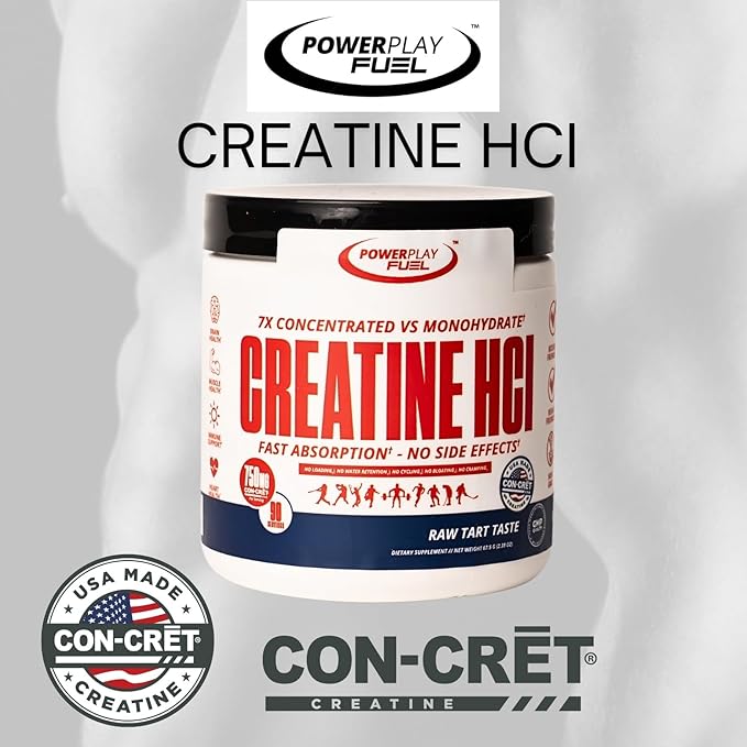 CREATINE HCl Powder for Men and Women, Muscle Strength, Brain Performance, Heart Health & Immune Support - Raw Tart Taste, 90 Servings