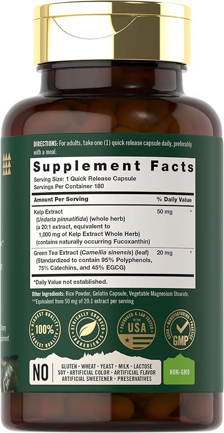 Tahoe Nutritionals Kelp Supplement Capsules | 1000mg | 180 Count | Non-GMO & Gluten Free Extract