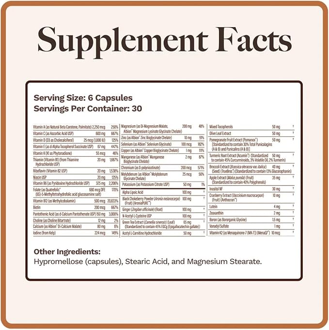 Essentially-U Multi-Nutrient | Whole Food Antioxidants + Chelated Minerals for Everyday Health | 180 Capsules
