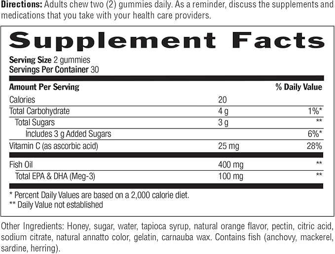 Country Life Omega-3 Honey Gummies - Non-GMO - Certified Gluten Free - to Support Cardiovascular Health, Brain Health and Function***