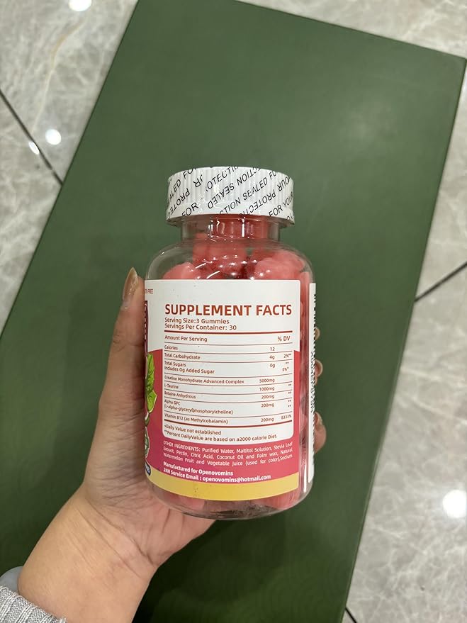 Creatine Monohydrate Gummies Complex for Men & Women -Advanced Formula W/L-Taurine + Vitamin B12, Sugar Free Chewable Supplement,90 Watermelon Gummies