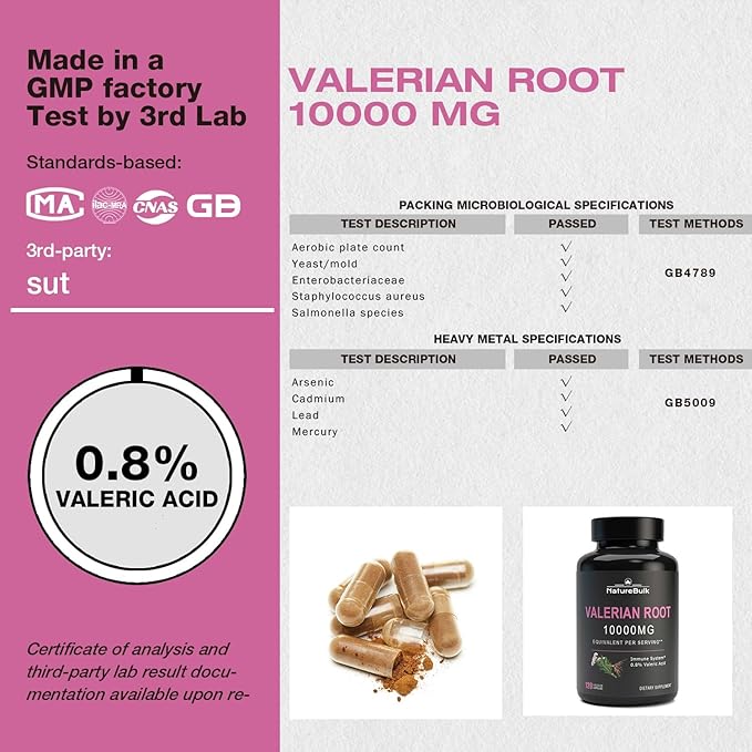 Valerian Root Capsules -Equivalent to 1,0000mg, 4X Concentrated Extract - Highly Concentrated, 120 Capsules