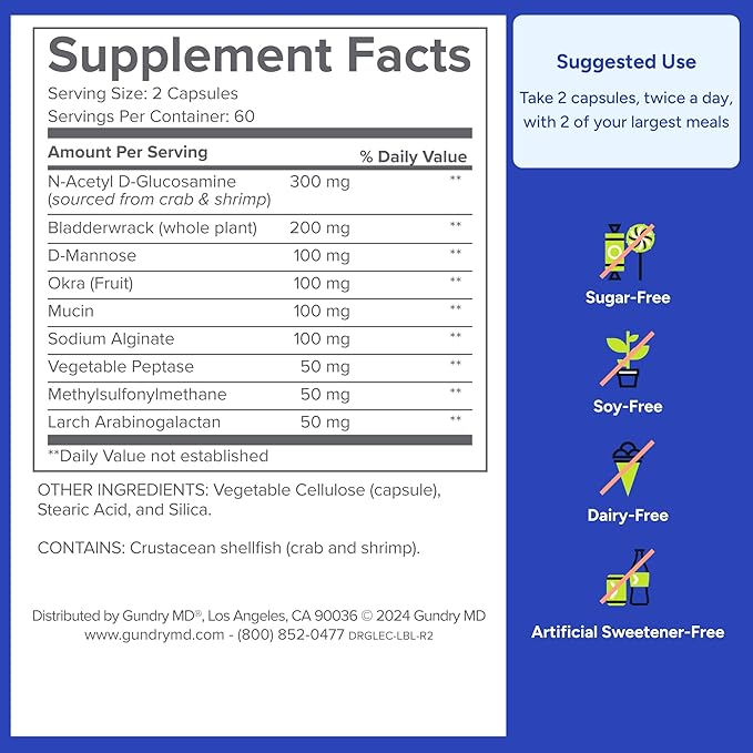 Gundry MD® Lectin Shield, Gut Health and Digestion Supplement, Helps Block Potentially Harmful Lectins, Supports Digestive Comfort, and Intestinal Health †*, 30 Day Supply
