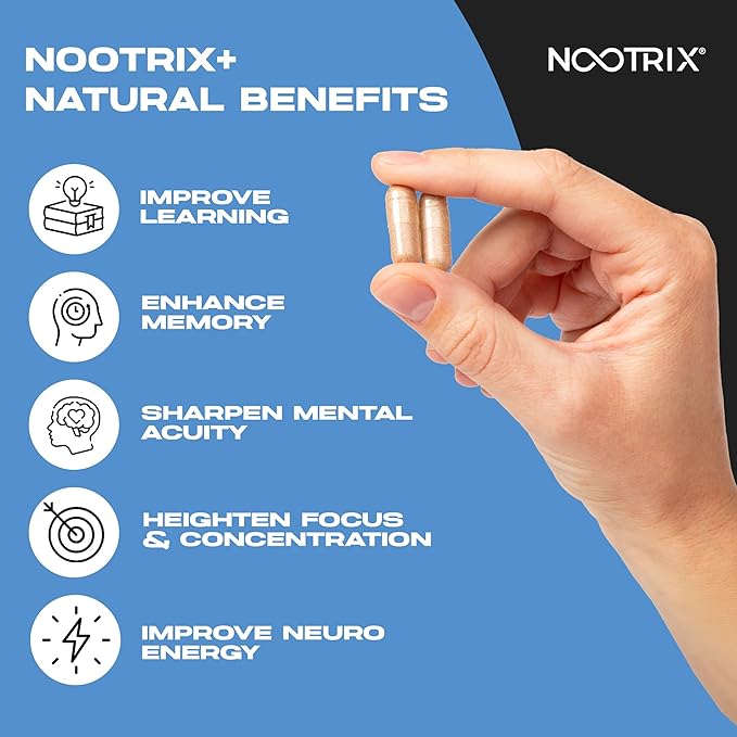 Brain Plus Nootropic Supplement | Supports Memory, Mental Focus, Cognitive Health & Energy | Promotes Healthy Mood & Brain Function | Vitamin B1, Vitamin B6 & Vitamin B12 | 30 Capsules