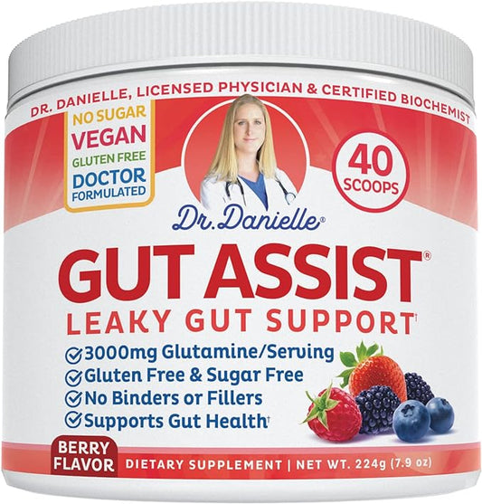 Doctor Danielle Gut Assist - Leaky Gut Repair Supplement Powder - Glutamine, Arabinogalactan, Licorice Root - Supports IBS, Heartburn, Bloating, Gas, Constipation, SIBO from, Berry Flavor