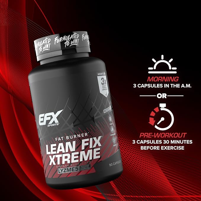 EFX Sports Lean Fix Xtreme | Weight Loss Supplement | Multi-Patented, Fat Burning Formula | Powered by Lyzme 5 | 30 Servings, 90 Capsules