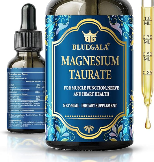 Magnesium Taurate Liquid Drops, High Absorption Magnesium Supplement with B6 and Coenzyme Q10, Promotes Heart, Muscle and Immune Health, Improves Sleep, Vegan, Non-GMO, 2.1 Fl Oz