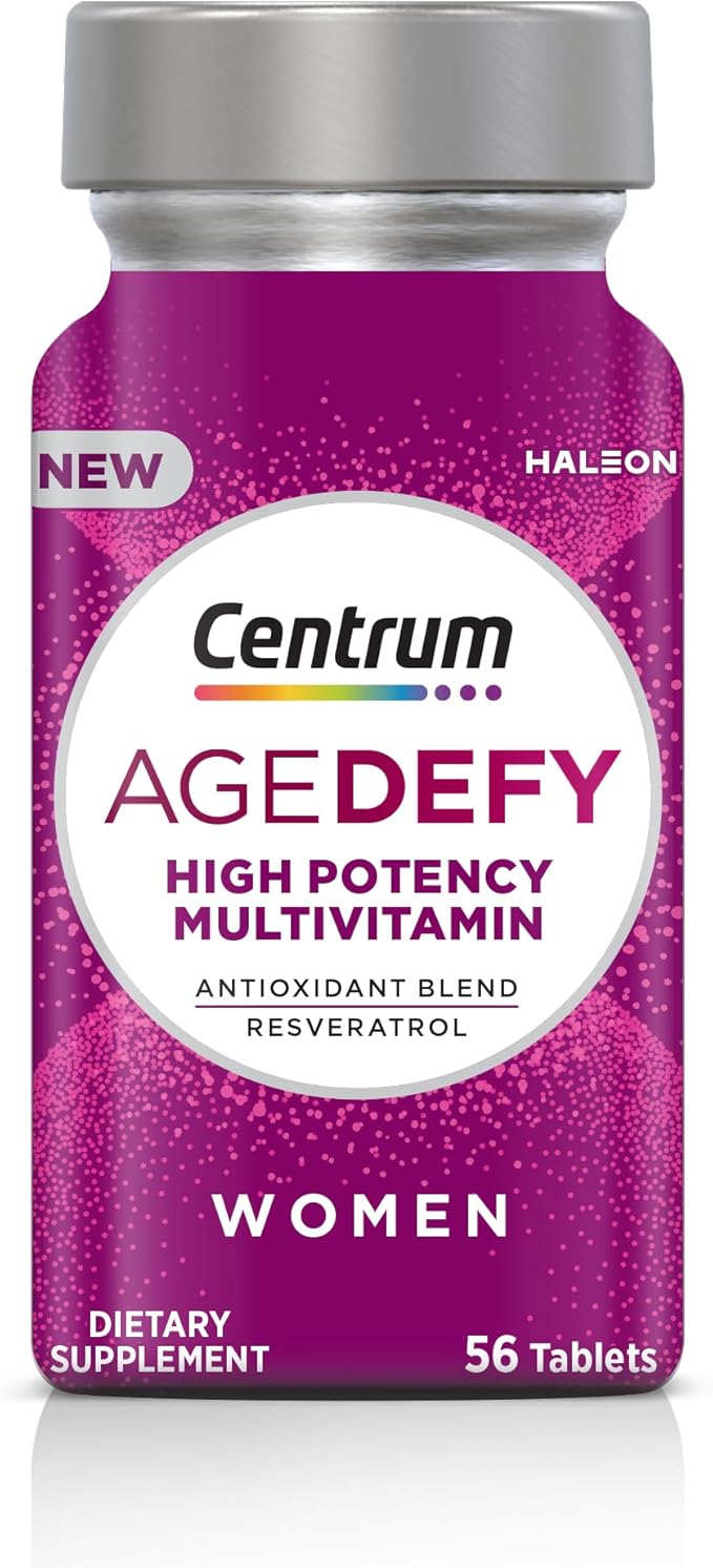 Centrum Age Defy for Women, All-in-1 High Potency Multivitamin + Healthy Aging Supplement, Multivitamin Blend with Resveratrol, and Niacin for NAD+ Level Support, Aluminium Bottle, 56 Tablets