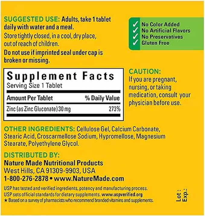 Nature Made Zinc 30 mg (Pack of 4)