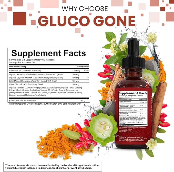 Clean Nutra Berberine with Ceylon Cinnamon Supplement Liquid Drops + Bitter Melon Extract, Glucomannan, Gymnema, Chromium, Turmeric, Organic Panax Ginseng, Moringa GLP-1 Support