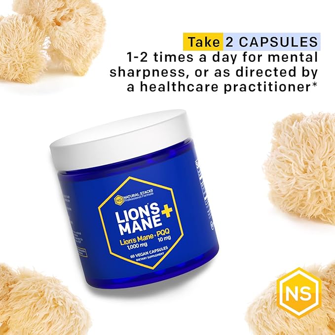 NATURAL STACKS CORDYCEPS + Lions Mane Mushroom Supplement Bundle - Supports Brain Energy and Memory* - 120 Mushroom Capsules