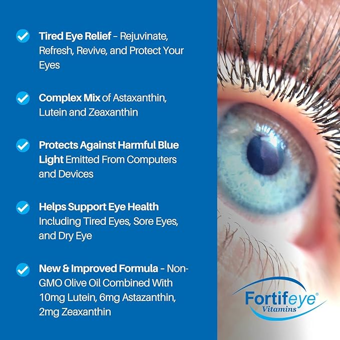 Fortifeye Focus Eye Care Supplement | Triple Carotenoid Including Astaxanthin, Lutein, and Zeaxanthin | 90 Softgel Capsules