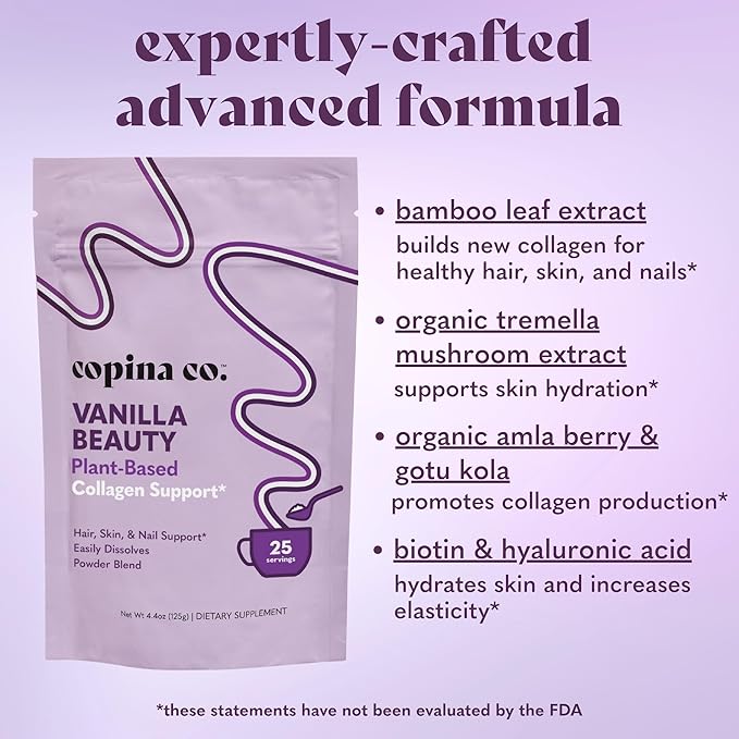 Vanilla Beauty Vegan Collagen Booster Creamer: Plant Based Collagen Support Smoothie Drink Vegan Creamy Blend | Vanilla Flavor | 1 Bag - 25 Servings per Bag