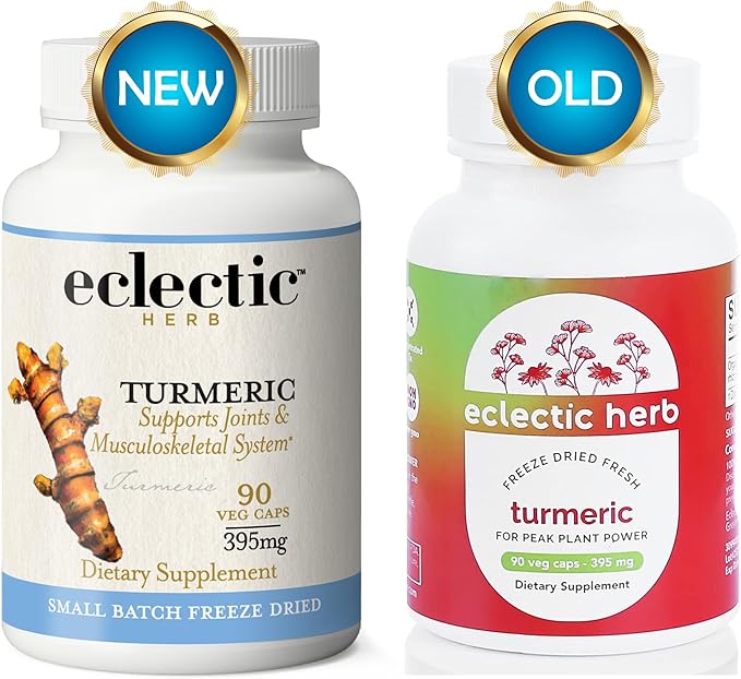 ECLECTIC INSTITUTE Raw Freeze-Dried Turmeric | US Grown | Vegetarian, Non-GMO, Gluten Free | 90 CT (395 mg)