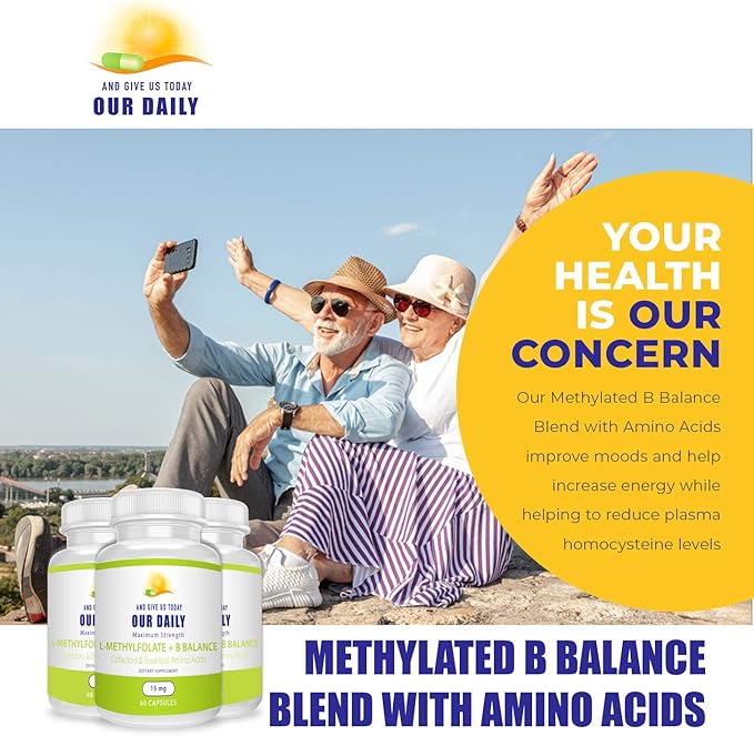 Our Daily Vites L-Methylfolate 15 MG B Complex Balance 5 MTHF Active Folate, Methylated B12, B9, B6, B2 Brain, Heart and Fetal Health, Non-GMO, 60 Count 2 Months
