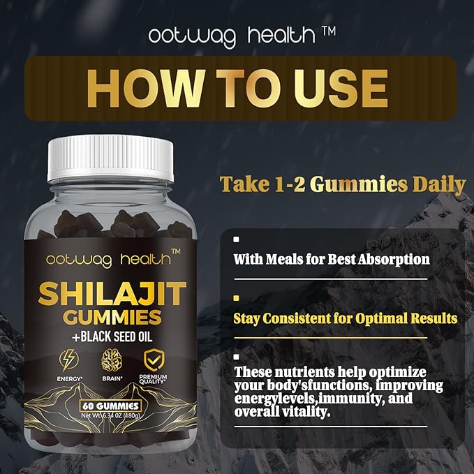 2 Pack Shilajit Resin Gummies, Shilajit for Men Women Supplement with Black Seed Oil, Russia Chaga, Honey, Shilaji t Gummies with 85+ Trace Minerals & Fulvic Acid for Energy, Digestion Health