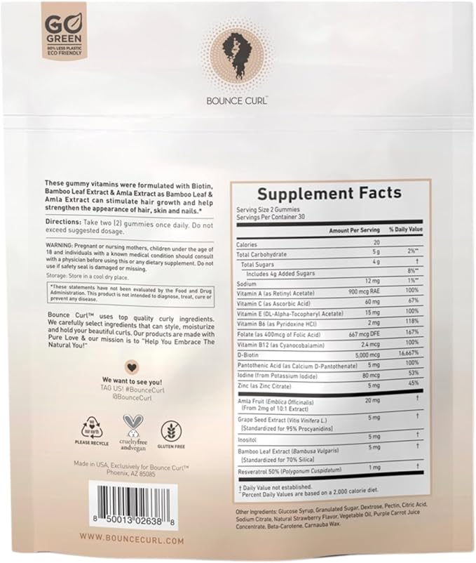 Bounce Curl Vegan Collagen Boosting Hair, Skin & Nails Gummies, 60 Strawberry Gummies