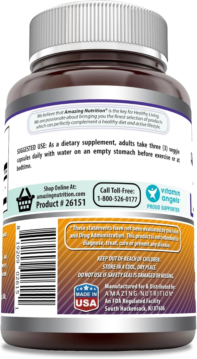 Amazing Formulas L-Ornithine Supplement | 1500 Mg Per Serving | 250 Veggie Capsules | Non-GMO | Gluten Free | Made in USA