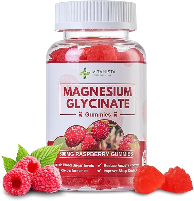 Magnesium Glycinate Gummies - 600mg Raspberry Flavor | Magnesium Glycinate Supplement for Stress Relief, Sleep, and Muscle Recovery | High Absorption Non-GMO, Perfect for Adults - 60 Count
