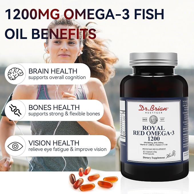Dr. Brian Royal Red Omega 3 1200, Fish Oil Supplement with EPA and DHA Omega 3 Fish Oil Contain Vitamin D,E Omega 3 Support for Physical Health - 90 Soft Gels