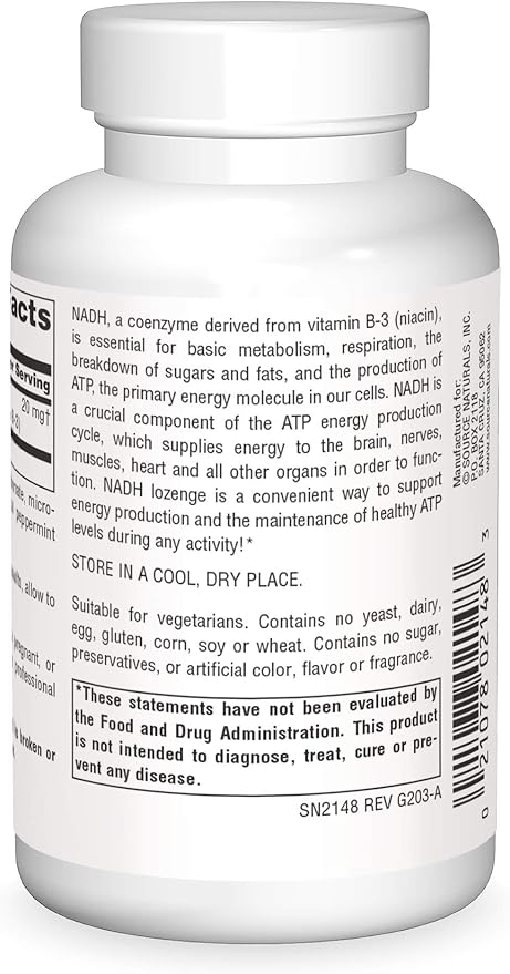 Source Naturals NADH 20mg, Boost Energy and Mental Alertness*, 10 Lozenges