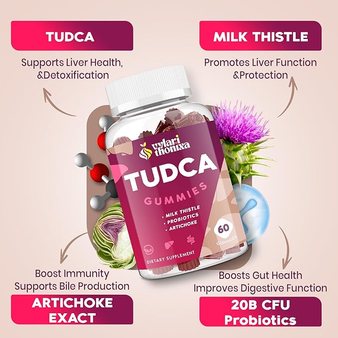 Premium TUDCA Gummy Supplement - 2000mg High-Potency Liver Support, Liver Cleanse Detox & Repair with Milk Thistle, Artichoke Extract, Probiotics, Bile Salts - Vegan, 60 Servings
