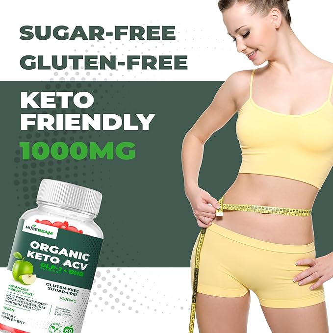 Organic Keto ACV Gummies Advanced Weight Loss - Gluten & Sugar Free Belly Fat Burner Apple Cider Vinegar Diet Supplement for Women Men (1000MG)