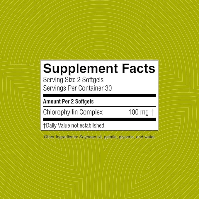 Nature's Sunshine Chlorophyll, 60 Softgel Capsules: Support Digestion, Immunity & Detoxification with Internal Deodorant Benefits. Easy-to-Swallow Capsules Promote Overall Well-Being & Energy