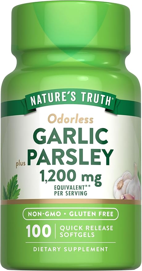 Nature's Truth Odorless Garlic and Parsley | 1200mg | 100 Softgels | Non-GMO & Gluten Free Extract Supplement
