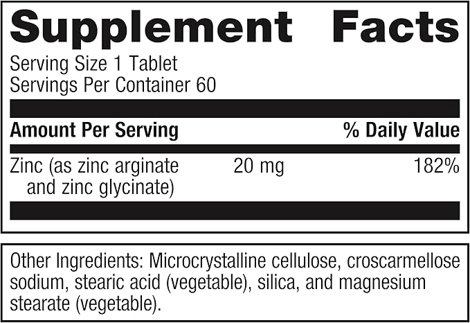 Metagenics Zinc A.G. - Highly Absorbable - 20 mg Zinc - For Immune Support, Bone Health & Energy Metabolism* - Zinc Arginate & Zinc Glycinate - Non-GMO & Gluten-Free - 60 Tablets