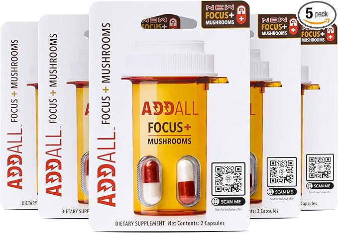 Focus + Mushrooms Memory Supplement (5 Pack) #1 Effective Alternative Brain Supplement Substitute Pills Nootropic & Energy | No Crash | Science Backed Formula | USA Made