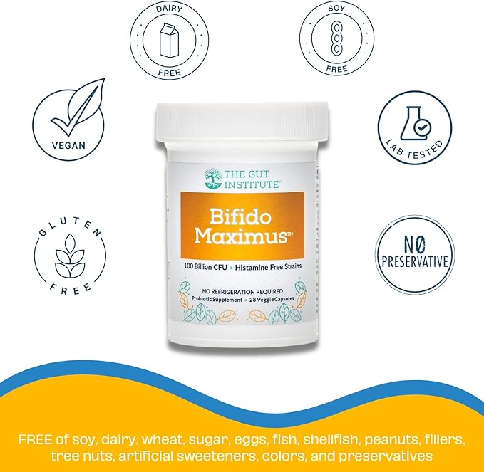 Bifido Maximus Ultra High Potency Probiotics for Women and Men - Bifidobacterium longum 100 Billion CFUs - 28 ct - 7 Strains - No Histamines - No Refrigeration Needed - Made in USA
