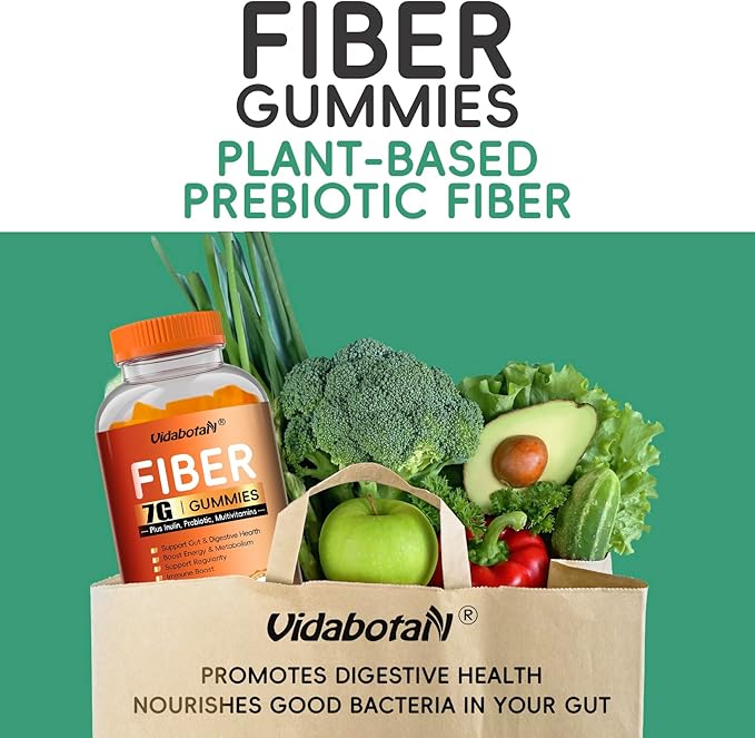 Sugar Free Prebiotic Fiber Gummies for Adult-7G Fiber–Fiber Supplement with Inulin, Probiotic, Vitamins for Digestive & Gut Health and Regularity Support, Orange Flavor, 180 Gummies(Pack of 2)